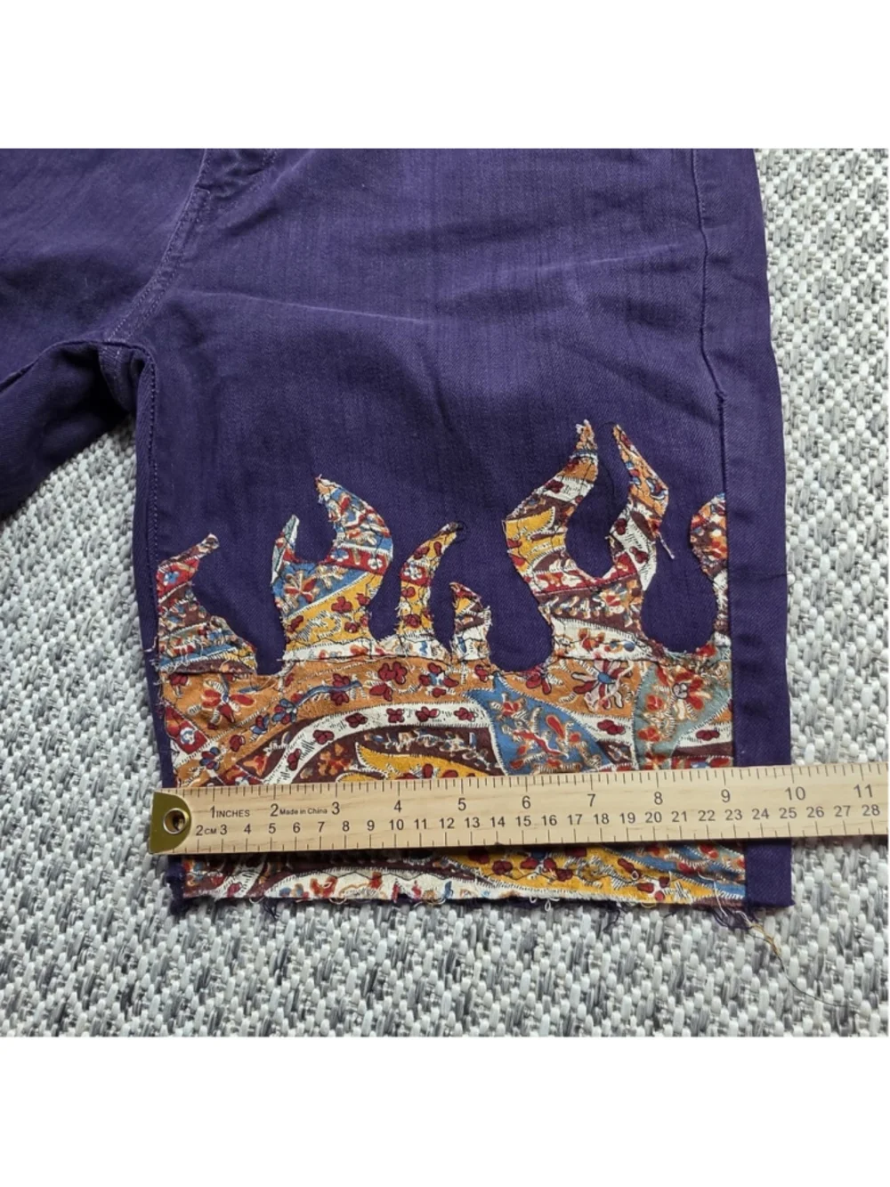 Levi’s 505 Purple Reworked Paisley Patchwork Cutoff Denim Shorts Y2K Size 32